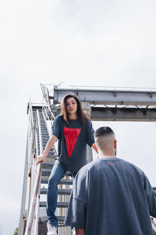 oversized | shirt with heart - organic cotton - navy blau