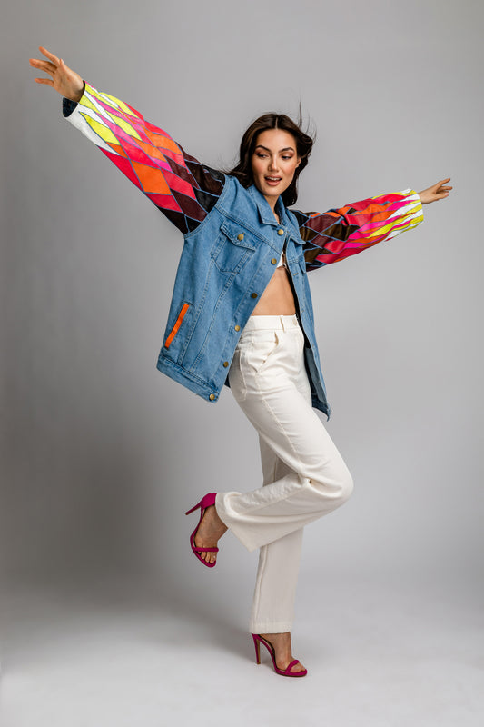 Jeansjacke | abstract tulips - unikat