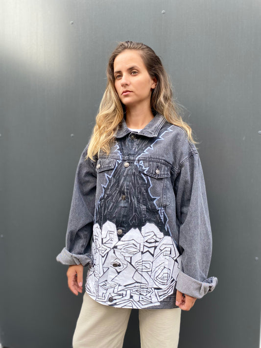 Jeansjacke | white roses - unikat