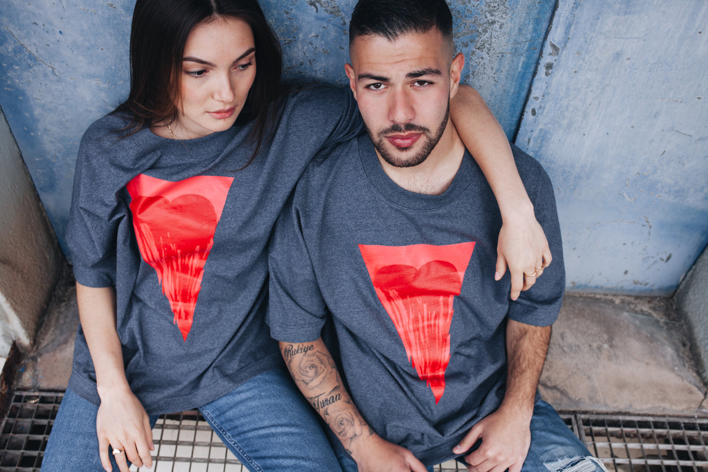 oversized | shirt with heart - organic cotton - navy blau